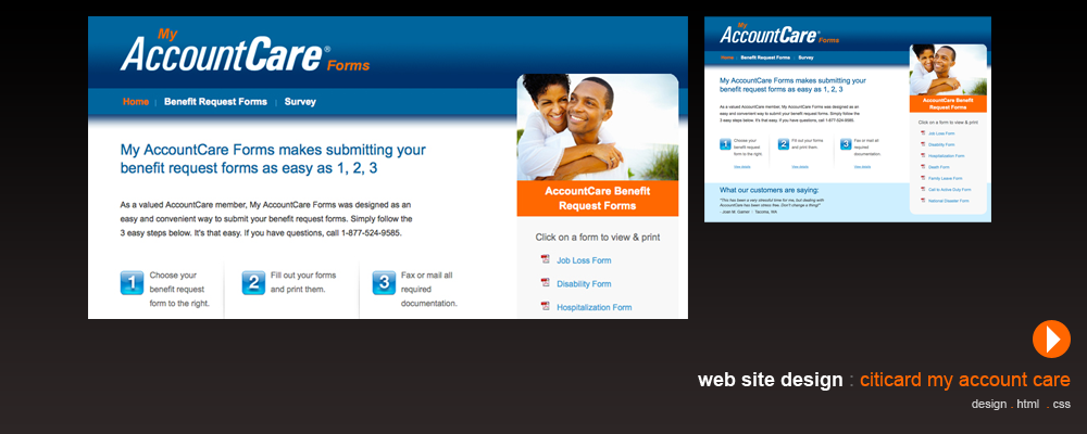 Citi Cards : My Account Care web site