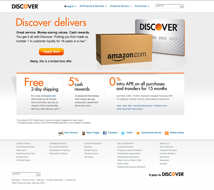 Discover Card amazon offer landing page