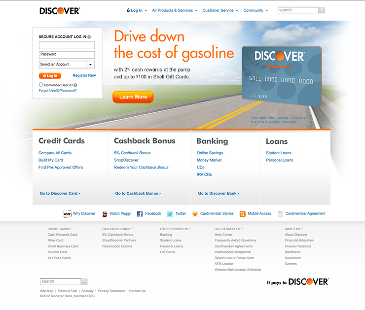 Discover Card and Shell Gasoline offer gateway page