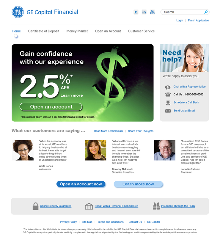 G.E. Capital landing page