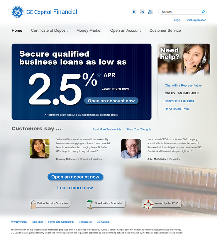 G.E. Capital landing page