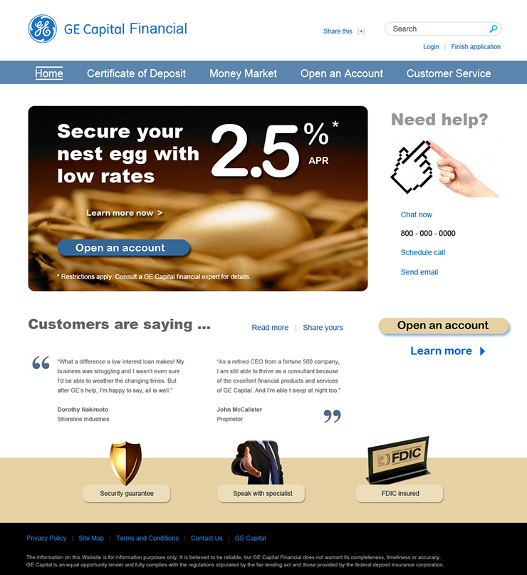 G.E. Capital landing page